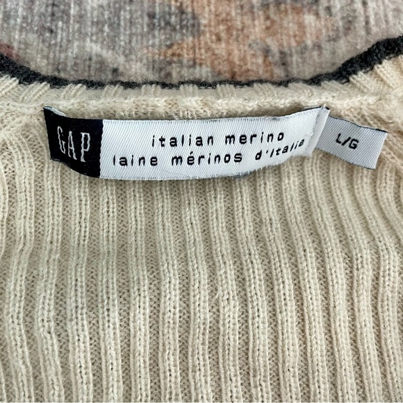 Vintage Y2K 90's Gap 100% Merino Wool V Neck Ribbed Sweater Cream Size Small - Picture 2 of 7